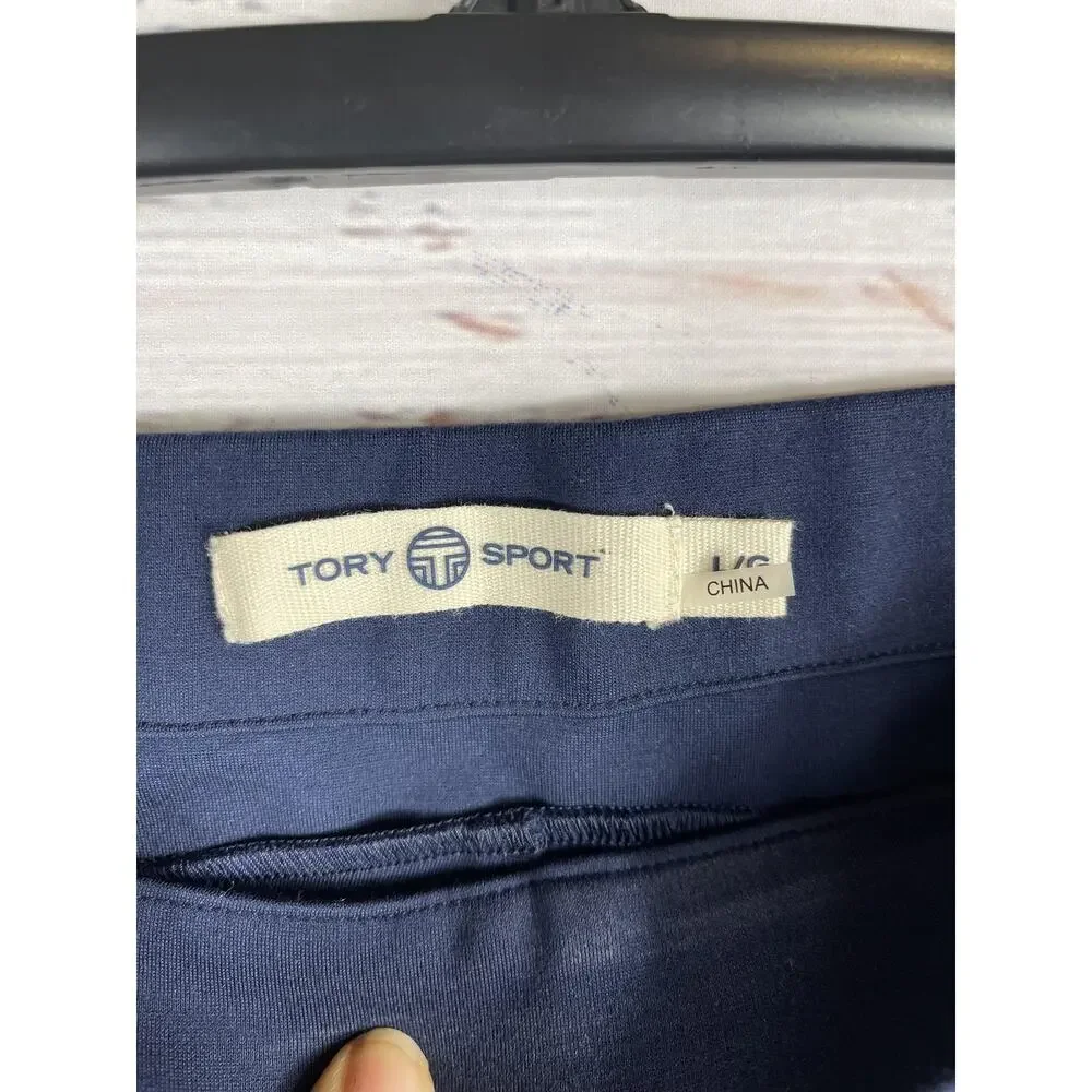 Tory Sport Pants Women's Large Navy Blue Stretch Side Zip Leggings Athletic Yoga